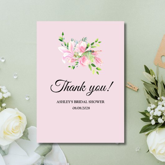 Elegantes rosa Magnolia Brautparty Dankeskarte