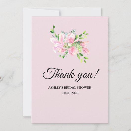 Elegantes rosa Magnolia Brautparty Dankeskarte (Vorderseite)