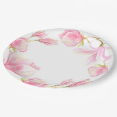 Elegantes rosa Magnolia Brautparty Pappteller (Schrägansicht)