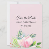 Elegantes rosa Magnolia Brautparty Save The Date (Vorderseite)