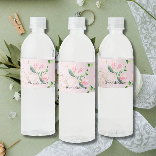 Elegantes rosa Magnolia Brautparty Wasserflaschenetikett