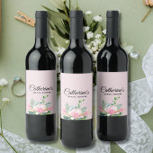 Elegantes rosa Magnolia Brautparty Weinetikett