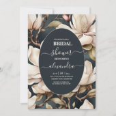 Elegantes Rosa Magnolien und Brautparty Grüne Einladung (Vorderseite)