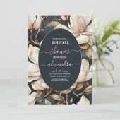 Elegantes Rosa Magnolien und Brautparty Grüne Einladung (Stehend Vorderseite)