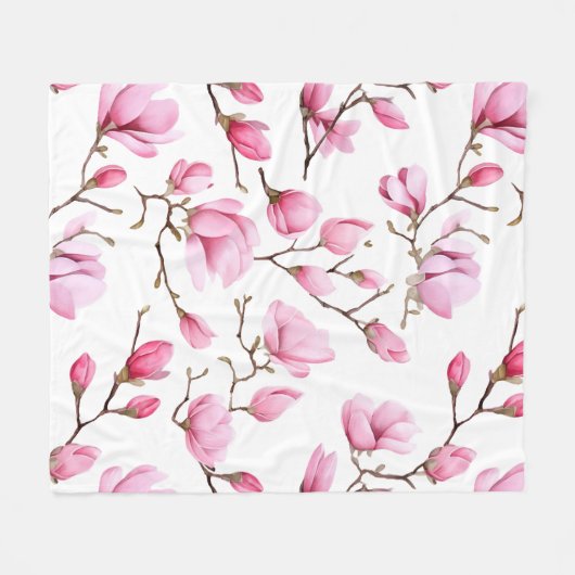 Elegantes rosa Magnolienmuster Fleecedecke (Vorderseite (Horizontal))