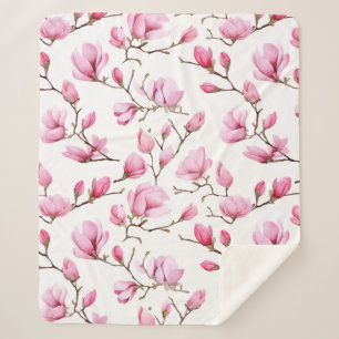 Elegantes rosa Magnolienmuster Sherpadecke