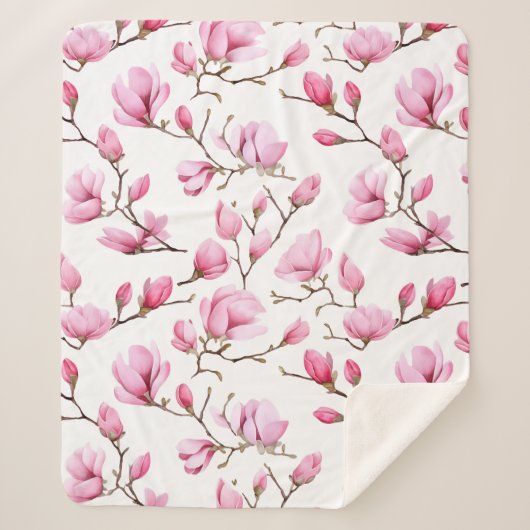 Elegantes rosa Magnolienmuster Sherpadecke (Vorderseite)