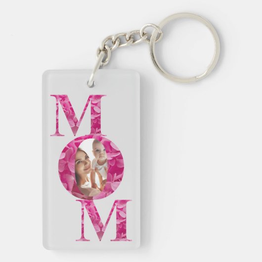 Elegantes rosa MAMA Buchstaben Custom Foto Schlüsselanhänger (Rückseite)