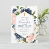 Elegantes Rosa Marinemännchen erste heilige Kommun Einladung (Stehend Vorderseite)