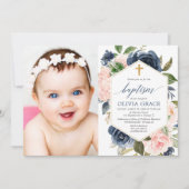 Elegantes, rosa Marinemännchen Taufe Blumengebirge Einladung (Vorderseite)