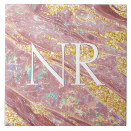 Elegantes Rosa Marmor und Niedliches Monogramm Gli Fliese