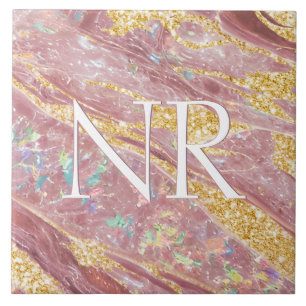 Elegantes Rosa Marmor und Niedliches Monogramm Gli Fliese