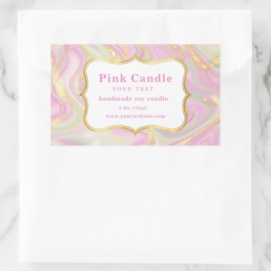 Elegantes rosa Marmorgoldkandellabel Rechteckiger Aufkleber (Tasche)