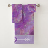 Elegantes rosa Marmormuster mit Monogramm Badhandtuch Set (Insitu)