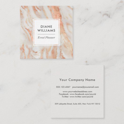 Elegantes rosa Marmormuster Quadratische Visitenkarte (Vorne/Hinten)