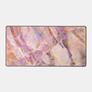Elegantes Rosa Marmoropal Monogramm Girly Niedlich Schreibtischunterlage