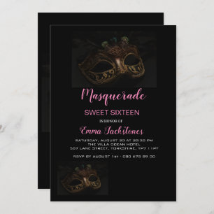 Elegantes rosa Masquerade Maske Thema 16 . Geburts Einladung