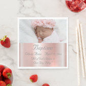 Elegantes rosa Metallisches Foto Name Baby Girl Ta Serviette (Beispiel)