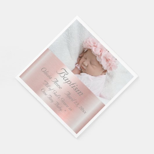 Elegantes rosa Metallisches Foto Name Baby Girl Ta Serviette (Ecke)