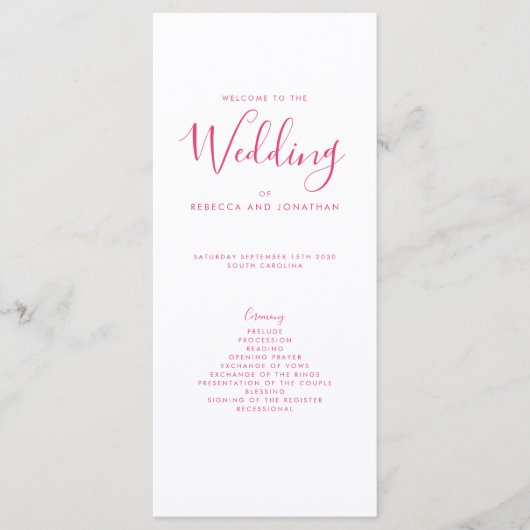 Elegantes Rosa-Minimal-Hochzeitsprogramm (Vorderseite)