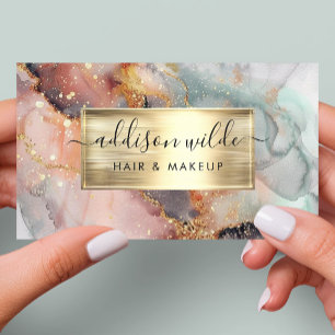 Elegantes Rosa Mint und Gold Wasserfarbenmarmor Visitenkarte