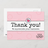Elegantes Rosa mit Herz-Business Danke Postkarte (Vorne/Hinten)