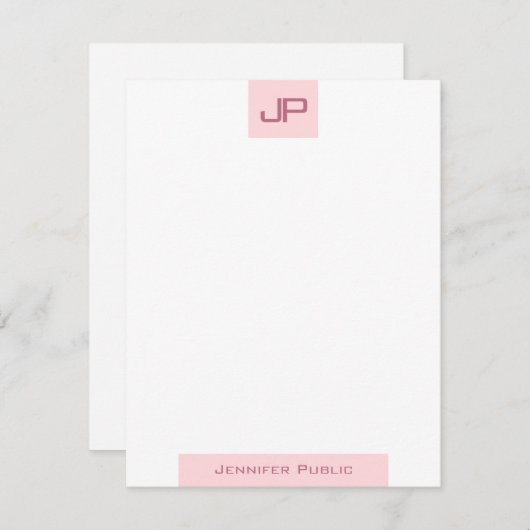 Elegantes, rosa Mit Monogramm einfaches Template Mitteilungskarte (Vorne/Hinten)