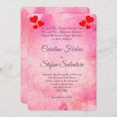 Elegantes Rosa mit rotem Herzen Valentinas Hochzei Einladung (Vorne/Hinten)