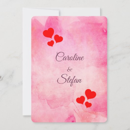 Elegantes Rosa mit rotem Herzen Valentinas Hochzei Einladung (Rückseite)