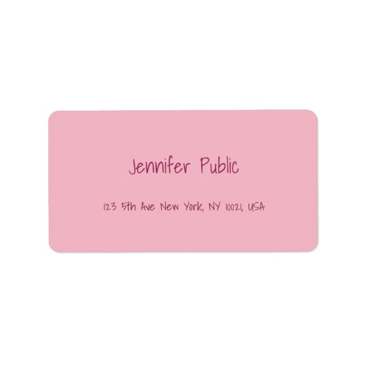 Elegantes rosa Modernes Template Freehand Script T Adressaufkleber (Vorne)