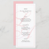 Elegantes rosa Mongram Wedding Menu Menükarte (Vorne/Hinten)