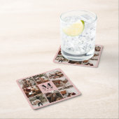 Elegantes rosa Monogramm erstes Foto für Familienn Rechteckiger Pappuntersetzer (Vor Ort)