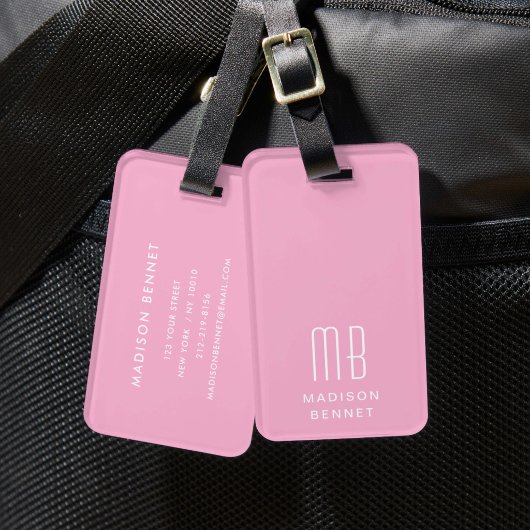 Elegantes rosa Monogramm Gepäckanhänger