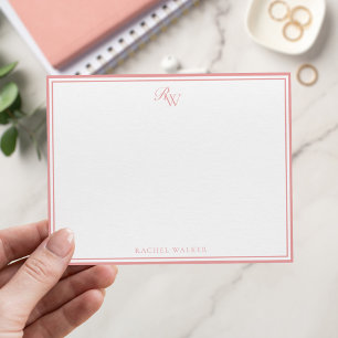 Elegantes rosa Monogramm mit zwei Rändern Mitteilungskarte