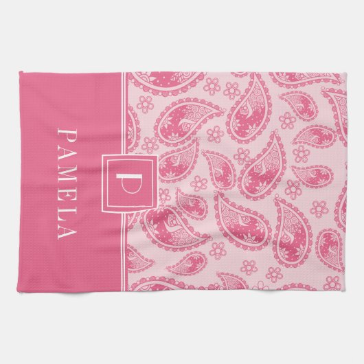 Elegantes rosa Monogramm-Muster Geschirrtuch (Horizontal)