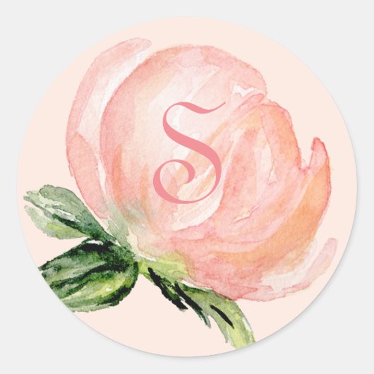 Elegantes rosa Monogramm Pfirsichfarben Runder Aufkleber (Vorderseite)