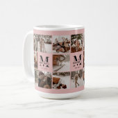 Elegantes Rosa Multifoto Collage Achtung Kaffeetasse (Vorderseite Links)
