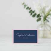 Elegantes Rosa & Navy mit QR-Code Visitenkarte (Stehend Vorderseite)