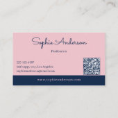 Elegantes Rosa & Navy mit QR-Code Visitenkarte (Rückseite)
