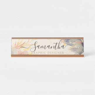 Elegantes rosa neutrales Niedliches Boho Handgesch Schreibtischnamensplakette