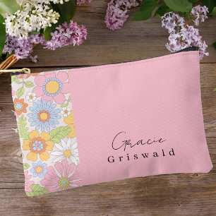 Elegantes Rosa Niedlich Retro Floral Zubehörtasche