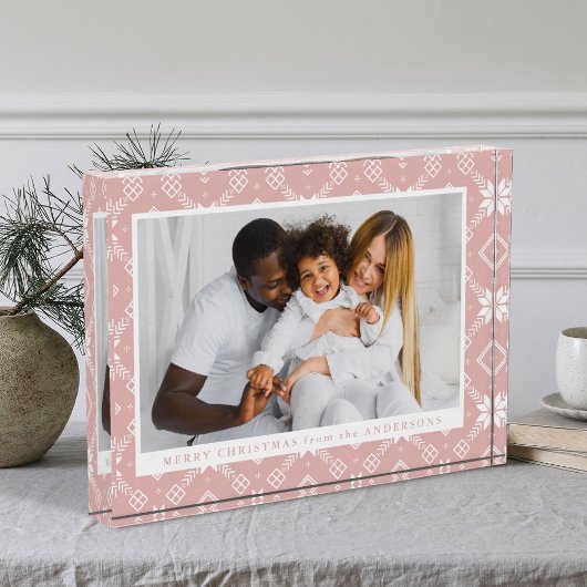 Elegantes rosa Nordic Snowflake Muster Weihnachten Fotoblock