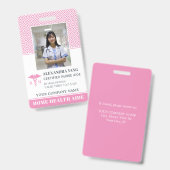 Elegantes Rosa Nurse Foto Abzeichen Ausweis (Vorder- & Rückseite)