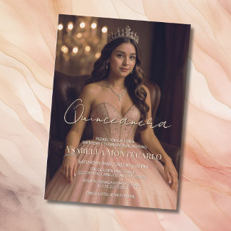 Elegantes Rosa oder Rose Gold Quinceñera Einladung