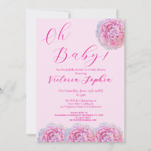 Elegantes Rosa Oh Baby Girl Script Pfingstrose Bab Einladung