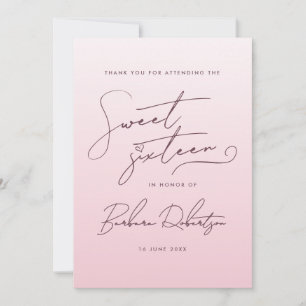 Elegantes Rosa Ombre Schriftzug Sweet Sixteen Dankeskarte