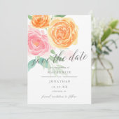 Elegantes Rosa & Orange Rose Foto Hochzeit Save The Date (Stehend Vorderseite)