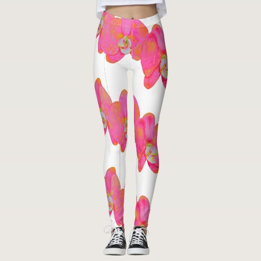 Elegantes Rosa Orchid Aquarellbild Leggings (Vorderseite)