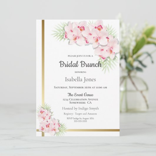 Elegantes rosa Orchid Blumenbrunch Einladung (Stehend Vorderseite)