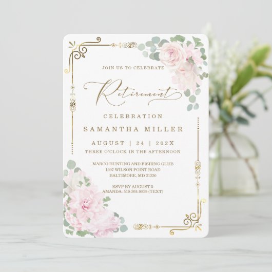 Elegantes rosa Party für die Blumenruhestätte Einladung (Stehend Vorderseite)